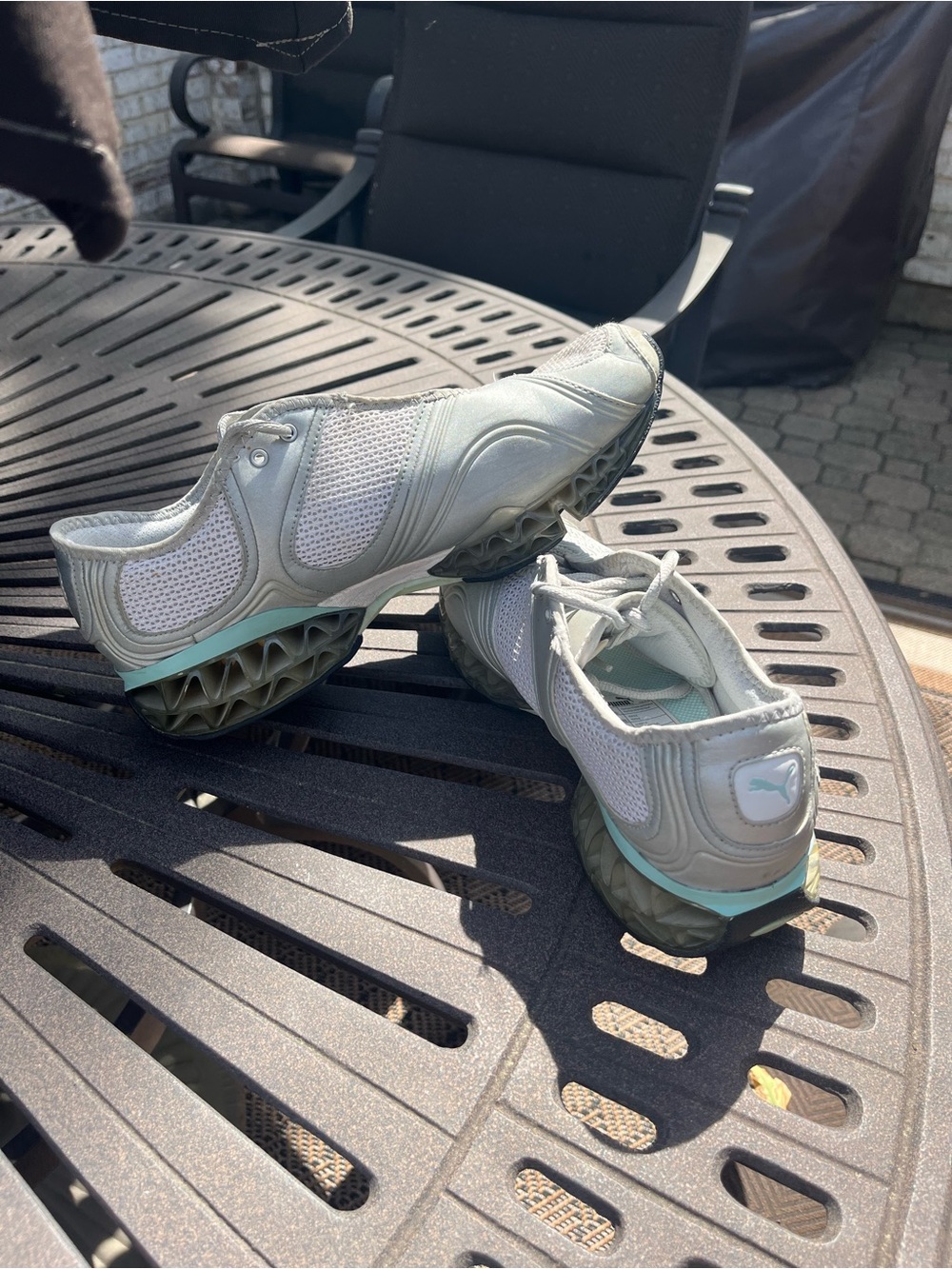 Puma Light Gray and Mint Green Mesh Trainer Shoes